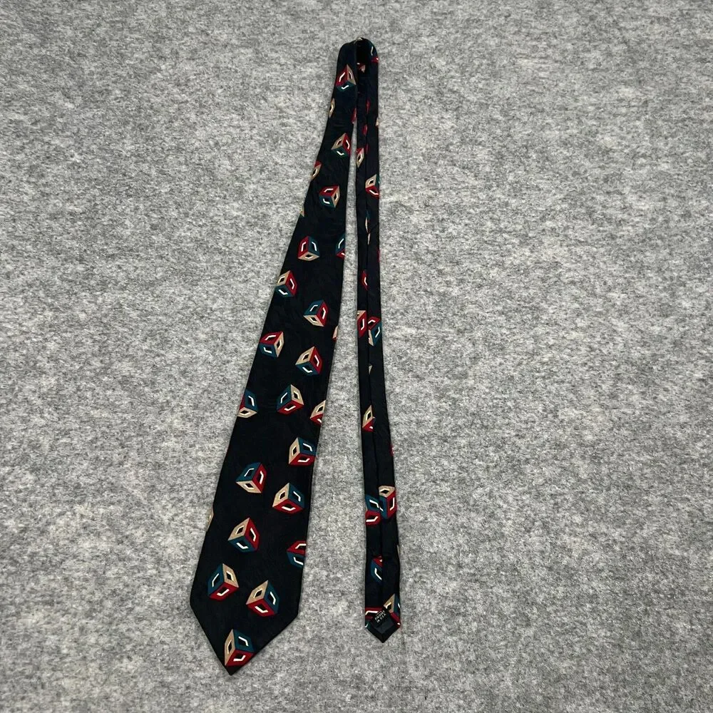 Studio R Men's Tie Black‎ Red Blue 100% Silk Hand Finished Made in USA Necktie